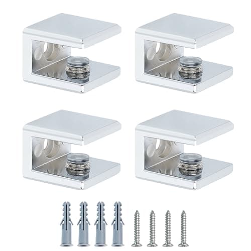 Image of Mooche 4Pcs Glass Shelf Brackets, Adjustable Shower Glass Clamps, Glass Shelf Support-Wall Mount for 6-10MM Thickness, Chrome
