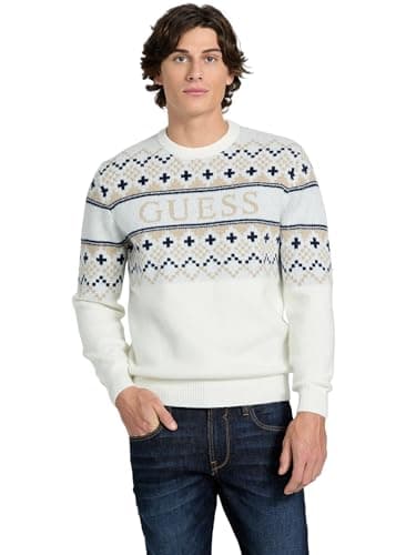 Image of GUESS Nordic Wool-Blend Logo Sweater, Cream White, Medium