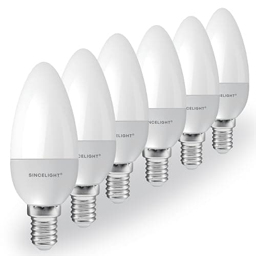 Image of SINCELIGHT E14 2W LED Candle Shape Light Bulb B35 Ø35mm, Milky Diffuser, Warm White 2700K, 150 Lumens, SES Small Edison Screw, Pack of 6