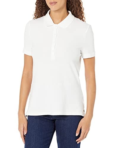 Image of Amazon Essentials Women's Short-Sleeve Polo Shirt (Available in Plus Size), White, M