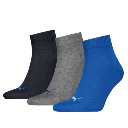 Image of PUMA Unisex Plain Recycled Cotton Quarter Sock, Blue/Grey Melange, 9-11 UK