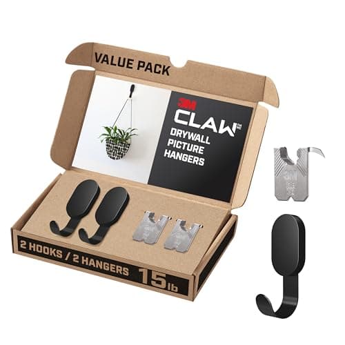 Image of 3M CLAW 15 lb. 2 Drywall Black Hooks & 2 Extra Picture Hangers, Heavyweight Hanging Solution for Backpacks, Jackets, Pictures and Room Decor, Cute Wall Hooks - 4 Pack