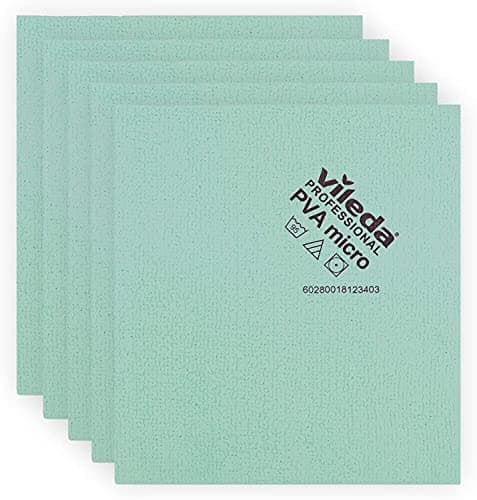 Image of Vileda Professional | PVA Microfiber Green | All Purpose Cleaning Shammy | Shiny Streak Free Results | Synthetic Chamois Towel | Smooth & Absorbent Materials | 5 Pack