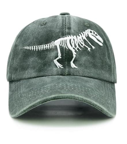 Image of Hatwell Boys' Skull Dinosaur Hat, Embroidered Dino Washed Adjustable Baseball Cap for Kids Age 2-11, Grey
