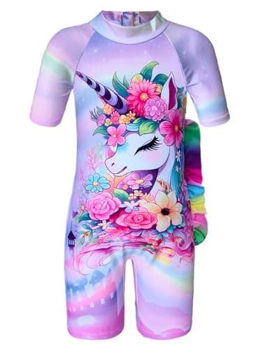 Image of Moneric Girls Swimsuit One Piece UV Protection Swimwear for Kids Swimming Costume Rash Guard Bathing Suit