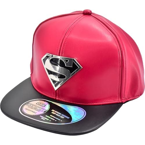 Image of DC Comics Superman Snapback Hat, Adult Baseball Hat with Flat Brim, Multi, One Size, Black/Red, One Size