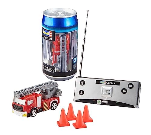 Image of Revell Control 23558 Mini Remote Control Car Fire Truck, With 40 MHz Control, In a Can Container, Includes Traffic Cones, 8cm in length