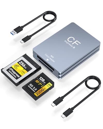 Image of CFexpress Type B + SD Card Reader 2-in-1 USB-C&USB-A, 10Gbps USB 3.2 Gen2 [Aluminum Shell & Durable Cable] Type B CFexpress Adapter Memory Card Reader Compatible with Windows/Mac/Linux/Android, Grey