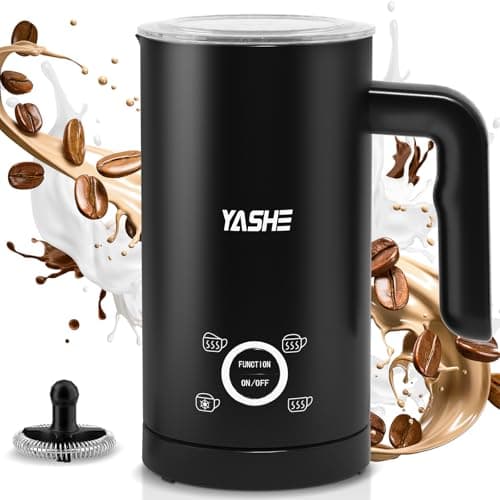 Image of YASHE Electric Milk Frother, 4-in-1 Automatic Frother & Milk Steamer, 10oz/300ml Hot & Cold Foam Maker for Coffee, Latte, Cappuccino, Macchiato, Black and Black