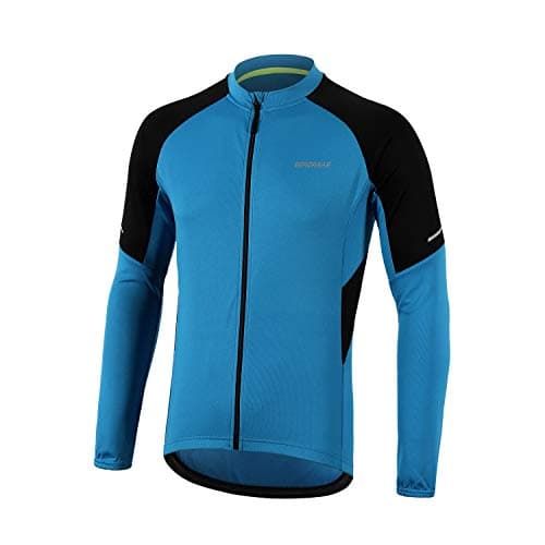 Image of BERGRISAR Men's Cycling Jersey Tops Long Sleeve Mountain Bike Bicycle Shirts with 3+1 Rear Pockets BG012 Light Blue Size Medium