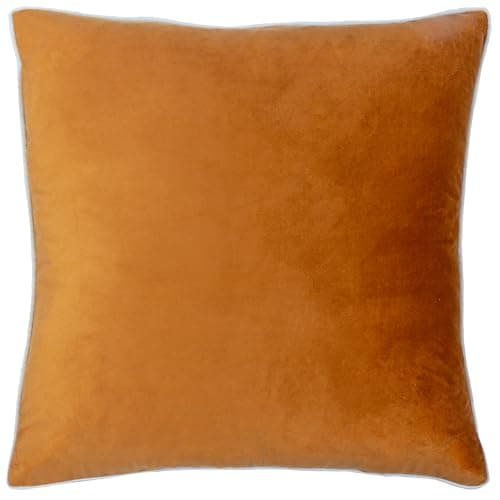 Image of furn. Meridian Polyester Filled Cushion – Luxury Contrast Piped Velvet Decorative Pillow (Ginger/Ecru - 45x45cm)