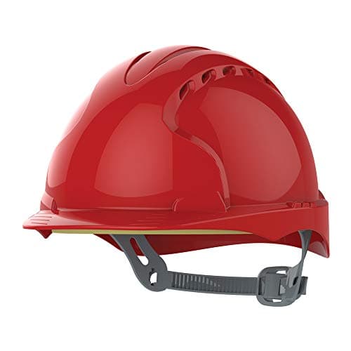 Image of JSP EVO3 Safety Helmet Hard Hat - Vented - Red - Slip Ratchet Adjustment - Comfortable Adjustable Fabric Harness - Lightweight - For Construction, Building, Civil Engineering & Industry - EN397