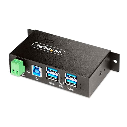 Image of StarTech.com 4-Port Managed USB Hub with 4x USB-A, Heavy Duty with Metal Industrial Housing, ESD & Surge Protection, Wall/Desk/Din-Rail Mountable, USB 3.0/3.1/3.2 Gen 1 5Gbps (5G4AINDRM-USB-A-HUB)