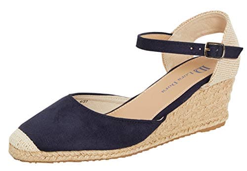 Image of Lora Dora Womens Hessian Wedge Sandals Navy with Memory Foam 6 UK