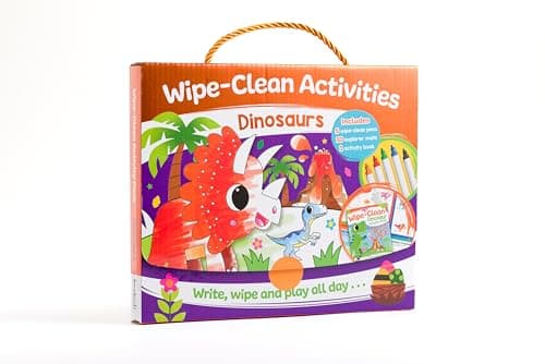 Image of Bookoli - Wipe-Clean Activities: Dinosaurs – Reusable Early Learning Activity Pack for Age 3+ with Play Mats, Wipe-Clean Pens, Puzzles & Pen Control Practice