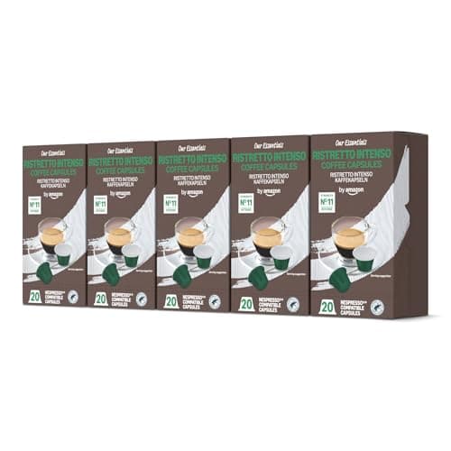 Image of by Amazon Ristretto Intenso Coffee Capsules Nespresso Compatible, Medium Roast, 100 Capsules (5 Packs x 20) - Rainforest Alliance Certified