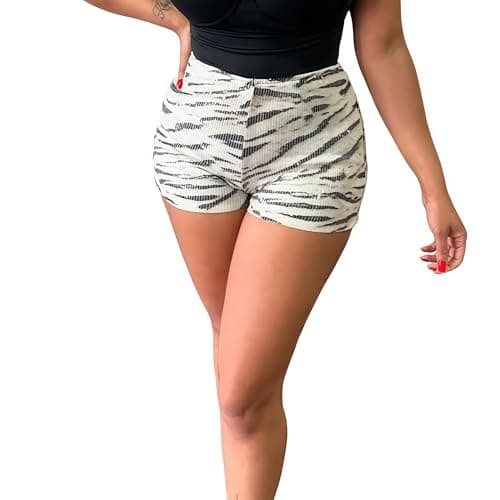 Image of Townshine Women's Leopard Print Stretch Shorts, Elastic Waist, Three-Quarter Shorts, Y2K, Grey, XL
