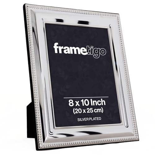 Image of Frametigo - Silver Plated Bead Photo Frame, 8"x10" (20x25cm) Photo Size - Velvet Frame Backing & Stand - Real Glass Window - Tarnish Resistant - Landscape or Portrait Orientation