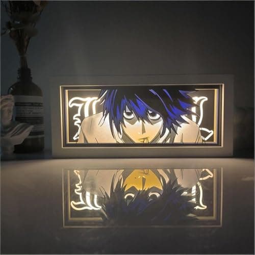 Image of Zhongkaihua Death Note Light Led Lamp Anime Light Up Box, Death Note L Figure Art Papercut Table Lamps Light Frame Desk Decorations Gifts