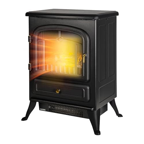 Image of Russell Hobbs RHEFSTV1002B 1.85KW Freestanding Black Electric Stove Fire Heater With 2 Heat Settings, Adjustable Thermostat, 30m2 Room Size, 2 Year Guarantee