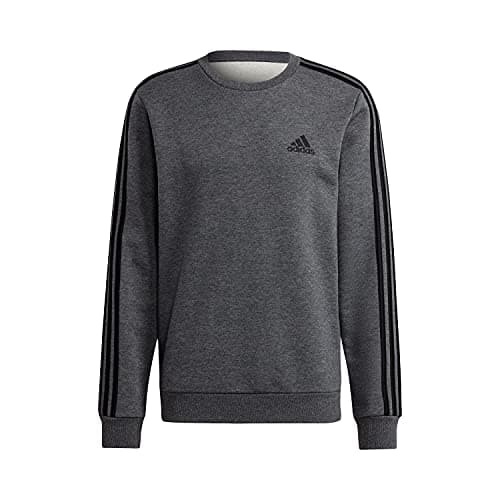 Image of adidas Men's Essentials Fleece 3-Stripes Sweatshirt, Dark Grey Heather/Black, M
