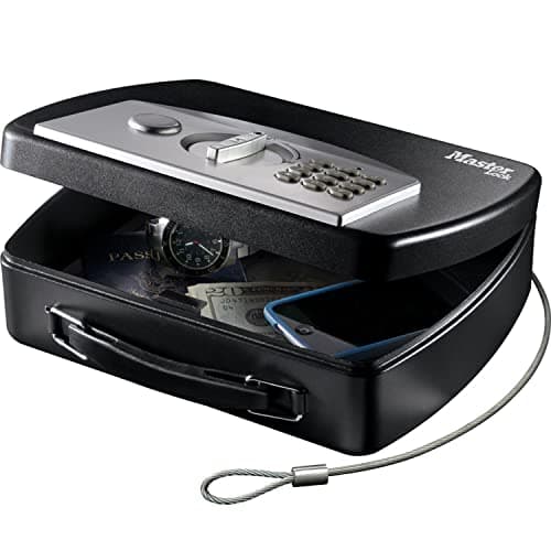 Image of Master Lock P008EML Compact Portable Safe (Combination with Cable), Black/Grey