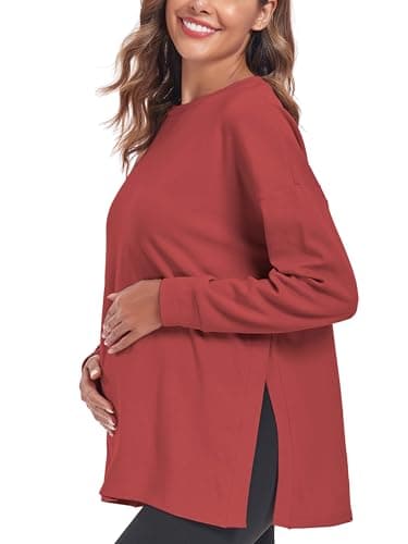 Image of Love2Mi Women’s Maternity Tops Long Sleeve Loose Fit Maternity T-Shirt Split Side Breastfeeding Top Maternity Clothing