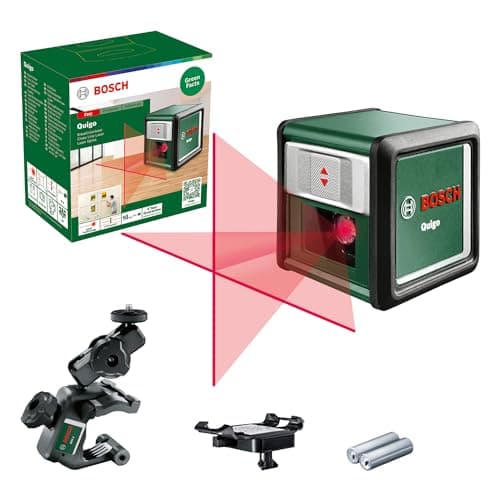 Image of Bosch Cross line Laser Quigo with Universal clamp MM 2 (Easy and Precise Alignment with Flexible Positioning of the Tool Thanks to the Universal clamp), in Cardboard Box