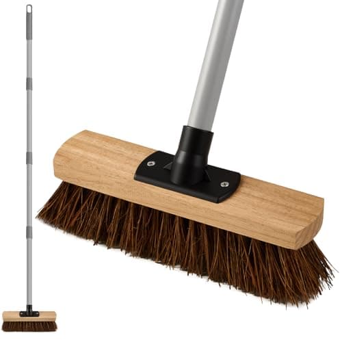 Image of Mitclear 10IN Outdoor Garden Broom Heavy Duty with Long Handle(55IN), Yard Sweeping Brush with Natural Bassine Hard Bristle & Metal Poles, Stiff Broom for Decking, Driveway, Garage, Garden, Yard