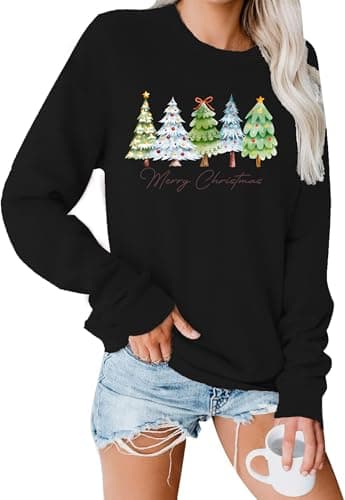Image of VVNTY Christmas Sweatshirt for Women Merry Christmas Jumper Casual Xmas Holiday Long Sleeve Tops (Black1,S)