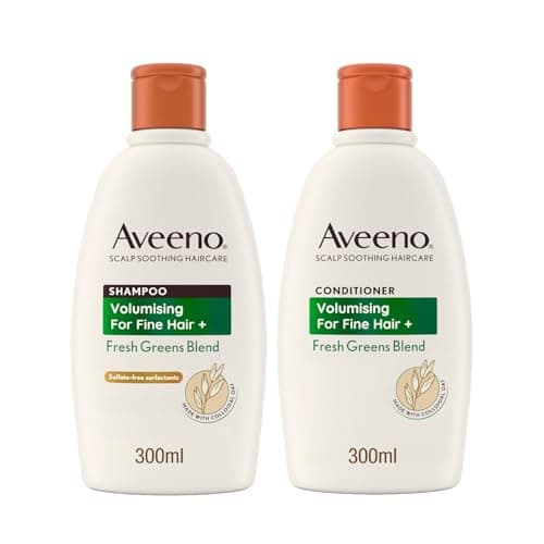 Image of Aveeno Bundle of Volumising Fresh Greens Scalp Soothing Mint, Cucumber and Rosemary Shampoo & Conditioner for Fine Hair 300ml x2