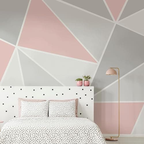 Image of Art for the Home Trinity Blush Pink Geometric Wall Mural - Paste the wall - Grey & Pink Wall Mural - Contemporary Geometric Triangular Blush Design