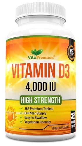 Image of Vitamin D 4,000 IU Tablets, Maximum Strength Vitamin D3 Supplement, 365 Easy to Swallow Tablets - Full Year Supply