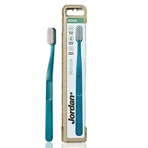 Image of JORDAN Green Clean – Award Winning Sustainable Toothbrush Made from Recycled Materials | Eco-Friendly | Scandinavian Design | Medium Bristles | Mixed Colour | Pack of 1