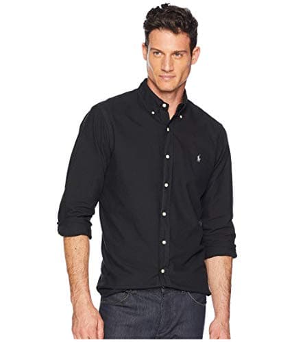 Image of Polo Ralph Lauren Mens Classic Fit Garment Dyed Oxford Shirt, Black, S
