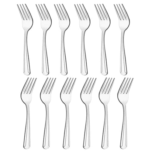 Image of Stainless Steel Dinner Fork Set of 12 - Table Forks for Home, Kitchen, Restaurant - Silver, Mirror Polished, Dishwasher Safe (17cm)