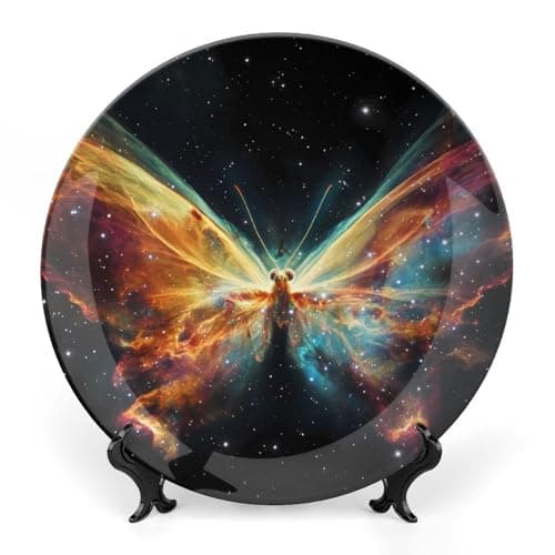 Image of Butterfly Nebula Ceramic Decorative Plates for Display Ornaments with Stand for Kitchen Home Decor