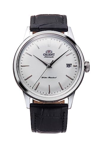 Image of Orient Bambino 38 mm – Men's Automatic Mechanical Watch with Leather Strap and Analogue Display – RA-AC0M, Black Strap Grey Dial, Strip
