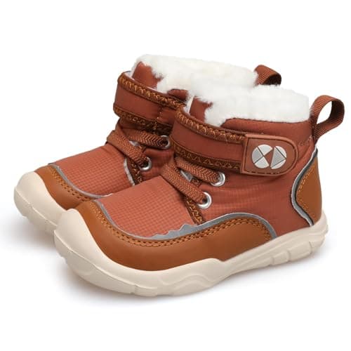 Image of JIASUQI Kid Fuzzy Boots Boys Girls Warm Snow Boots Toddler Cold Weather Winter Shoes With Faux Fur Lined(Brown 20,UK Size 4.5)