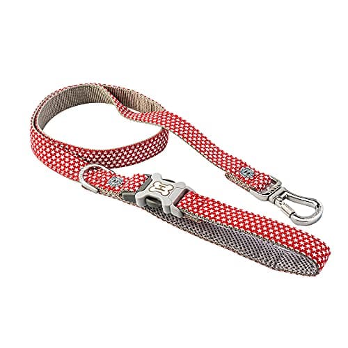 Image of HUGO & HUDSON Dog Lead, 1.2m Nylon Leash with Quick Release Clip in Handle, Red Star