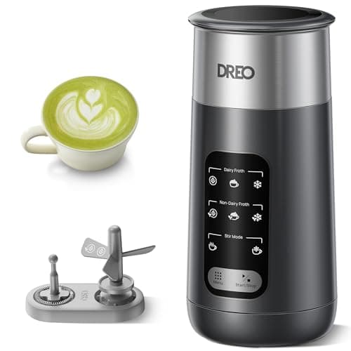 Image of DREO Electric Milk Frother, 8-in-1 Silent Milk Steamer & Hot Chocolate Maker, 270ml Stainless Steel Automatic Foam Frother for Latte Art-Level Microfoam, Coffee, Easy to Clean, LED