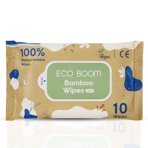Image of ECO BOOM 100% Biodegradable Bamboo Wet Wipes – Vegan, 99.7% RO Water, Fragrance-Free & Gentle for Sensitive Skin (Pack of 10 Wipes)