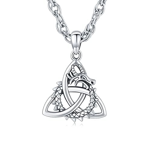 Image of Waysles Celtic Dragon Necklace 925 Sterling Silver Chinese Dragon Celtic Knot Pendant Necklace Jewellery Gifts for Mens Womens Boys