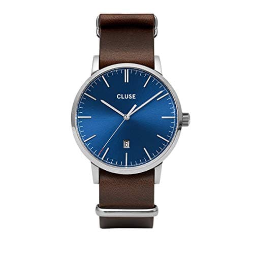 Image of CLUSE CW0101501008 Men's Analogue Quartz Watch with Leather Strap, Blue/Brown, Strap.