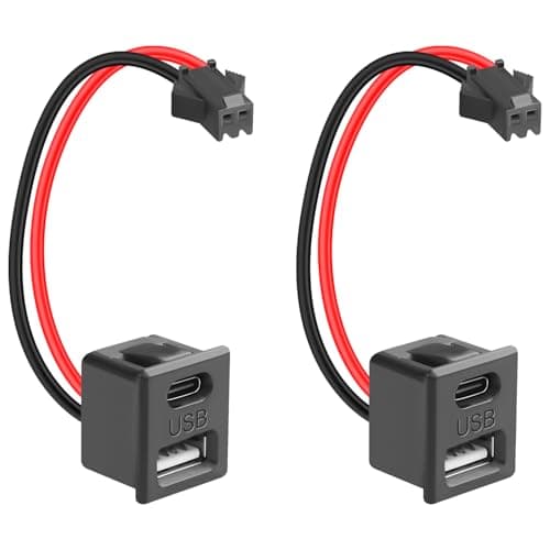 Image of QIANRENON USB & USB C Dual Port Snap-on Charging Connector 5V 2A JST SM 2Pin Plug to USB + USB Type C Female Flush Mount 2 Port Adaptor Socket, for LED Light Toy Furniture, 7cm/2.8in, 2Pcs
