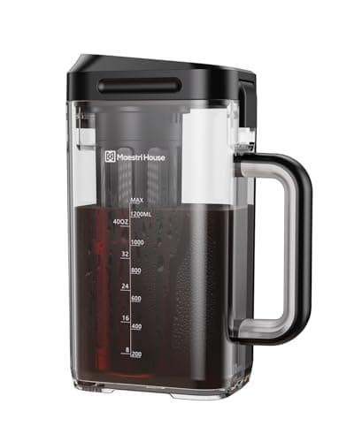 Image of Maestri House Cold Brew Coffee Maker, 1.2L Iced Tea and Coffee Maker Brewer Space Saving Tritan Pitcher, 350 Mesh Filter, 100% Leak-Proof,Measuring (Black)
