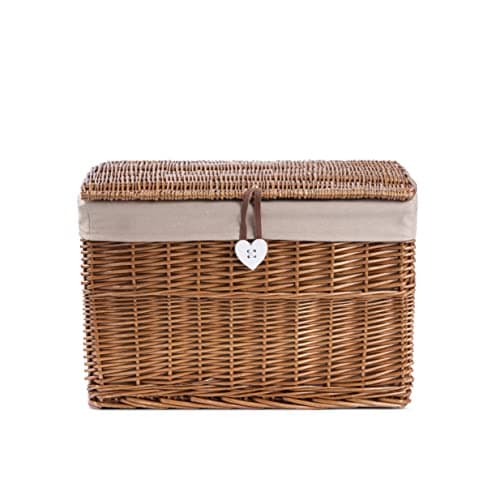 Image of Wickerfield Large Home Storage Basket Trunk Chest Hamper with Lid and Cotton Liner (Brown, Medium)