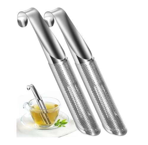 Image of 2PCS Stainless Steel Tea Infuser Stick Pipe Steeper Strainer with Hanging Hook Handle Fine Mesh Interval Filter Long Handle Mesh Tea Strainer for Loose Leaf Herb Spice Coffee