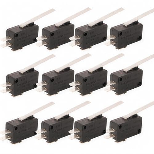 Image of CESFONJER 12Pcs Micro Limit Switch | Momentary Hinge Lever Type Micro Switch AC 5A 125 250V SPDT 3 Pins - Black