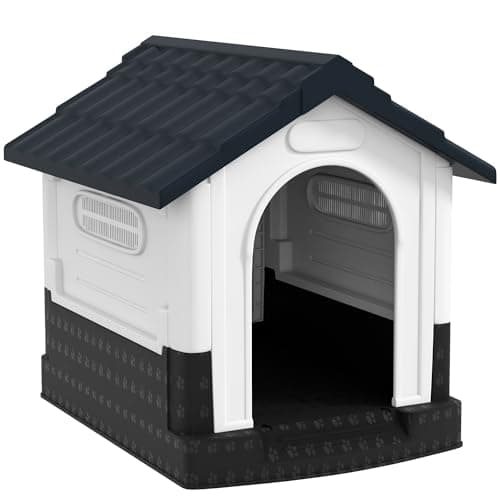 Image of PawHut Dog Kennel for Outside, Plastic Dog House, Water-Resistant Pet Shelter with Windows, for Garden Patio, Miniature and Small Dogs, 80 x 69 x 76cm - Grey
